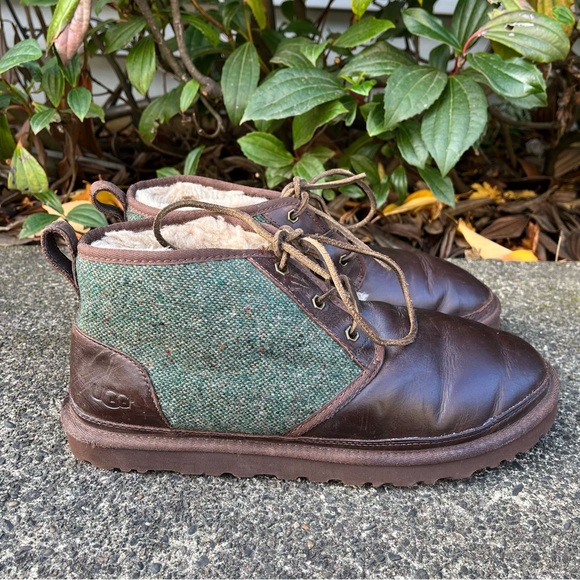 UGG Neumel Donegal Stout Brown Leather Wool Chukka Boots - Picture 1 of 7